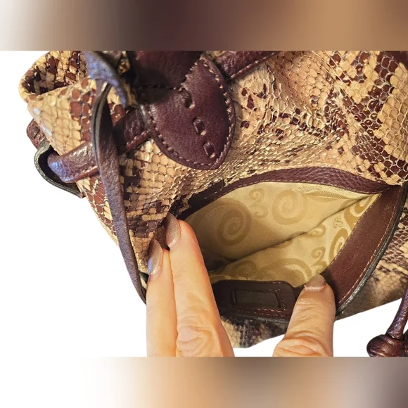 Brighton Faux Python Snakeskin Shoulder Bag w/ Leather Trim and Signature Heart - Picture 3 of 12